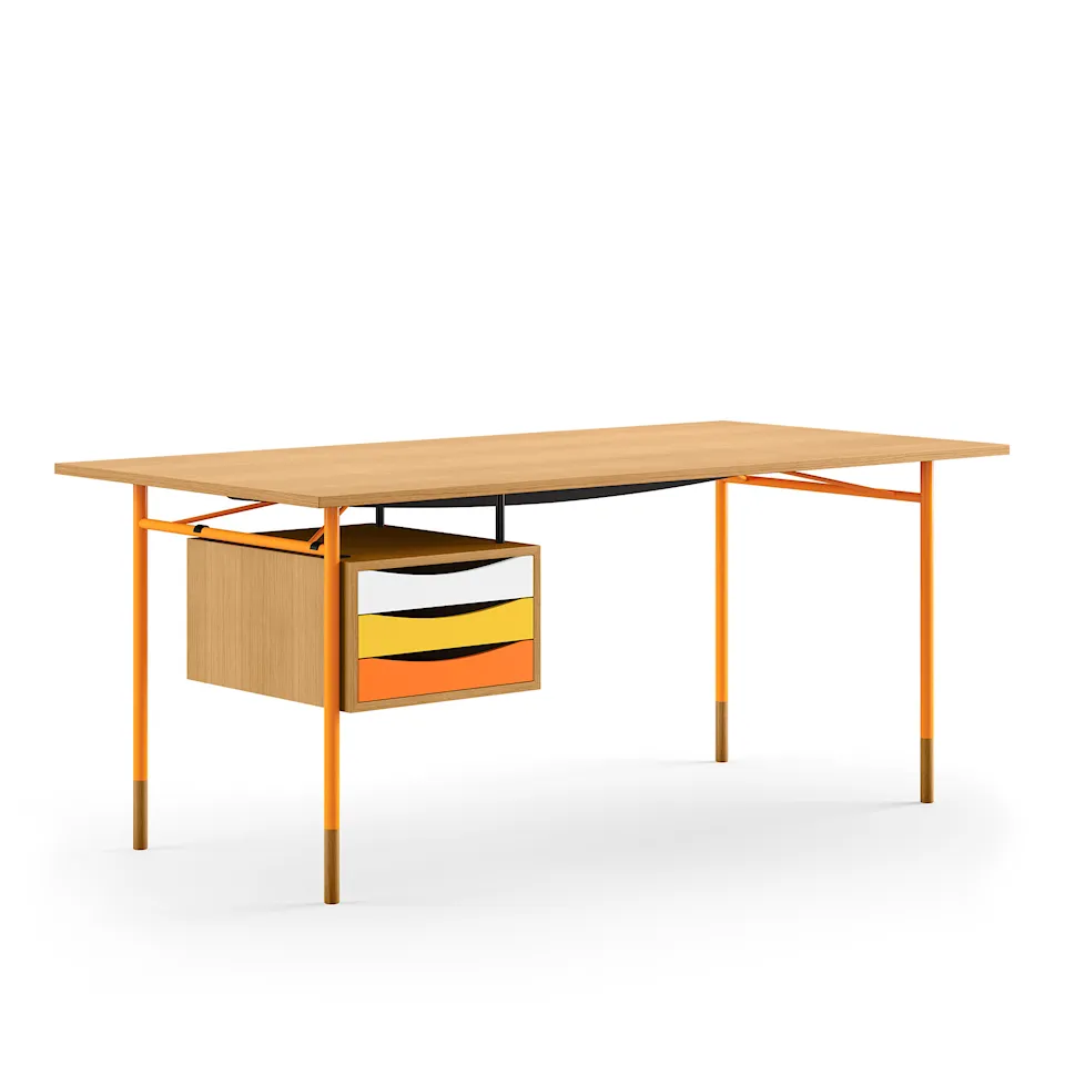 Nyhavn Desk, 190 cm, with Tray Unit, Oak Dark Oil, Orange Steel, Warm