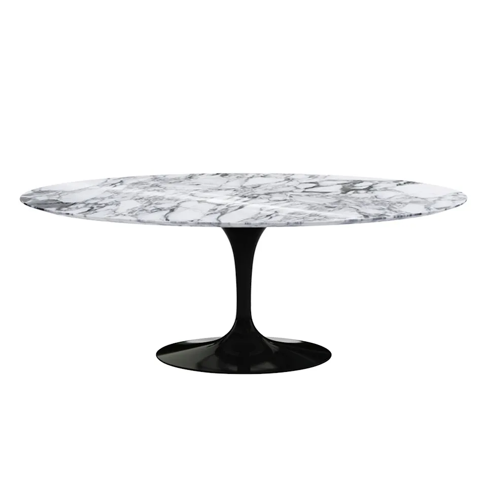 Saarinen Oval Table - Matbord, 198 x 121 cm, Svart underrede, skiva i matt vit Arabescato marmor