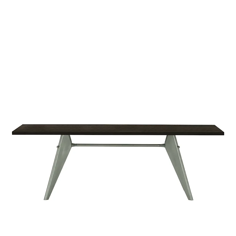 EM Table 240, Base Prouvé Gris Vermeer - Dark Solid Oak