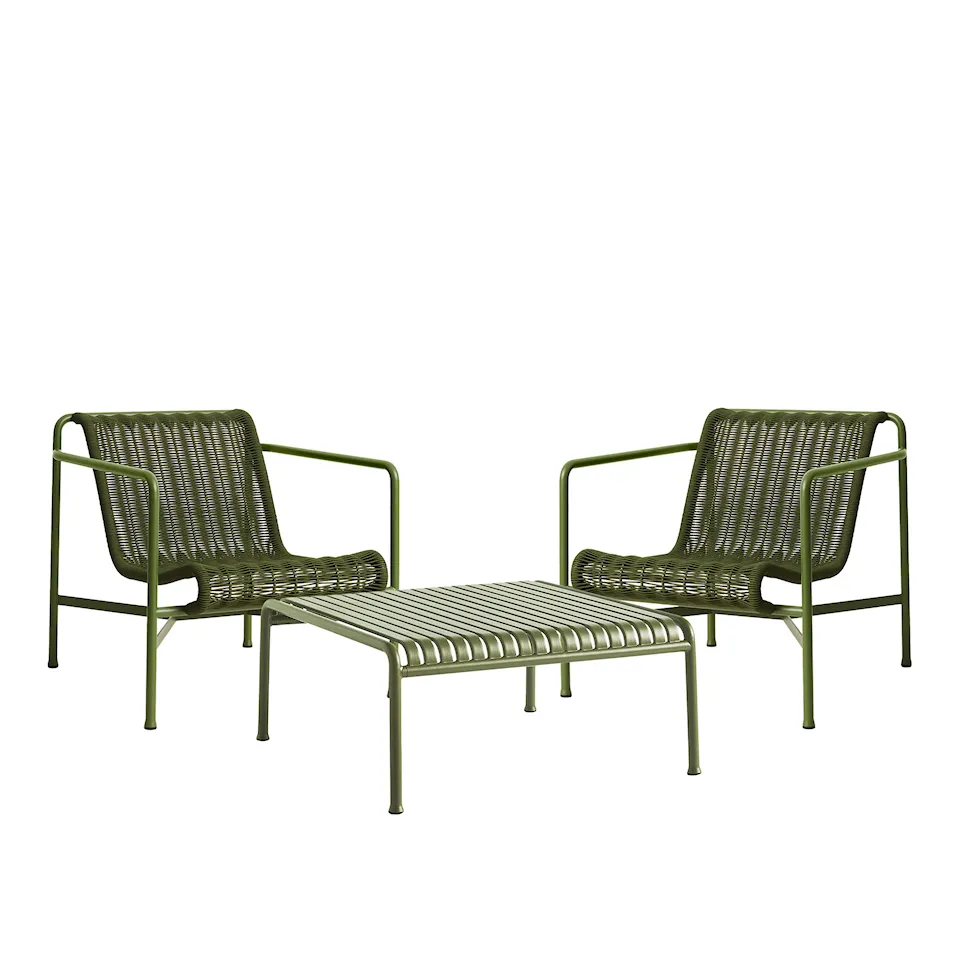Palissade cord loungegruppe med 2 stoler & lavt tredgårdsbord