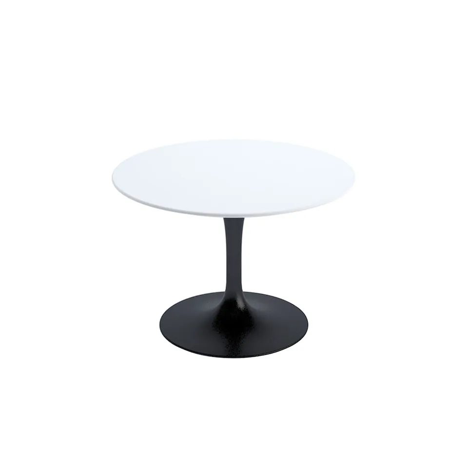 Saarinen Round Table - Soffbord, Svart underrede, skiva i Vit laminat, H: 37, Ø 51