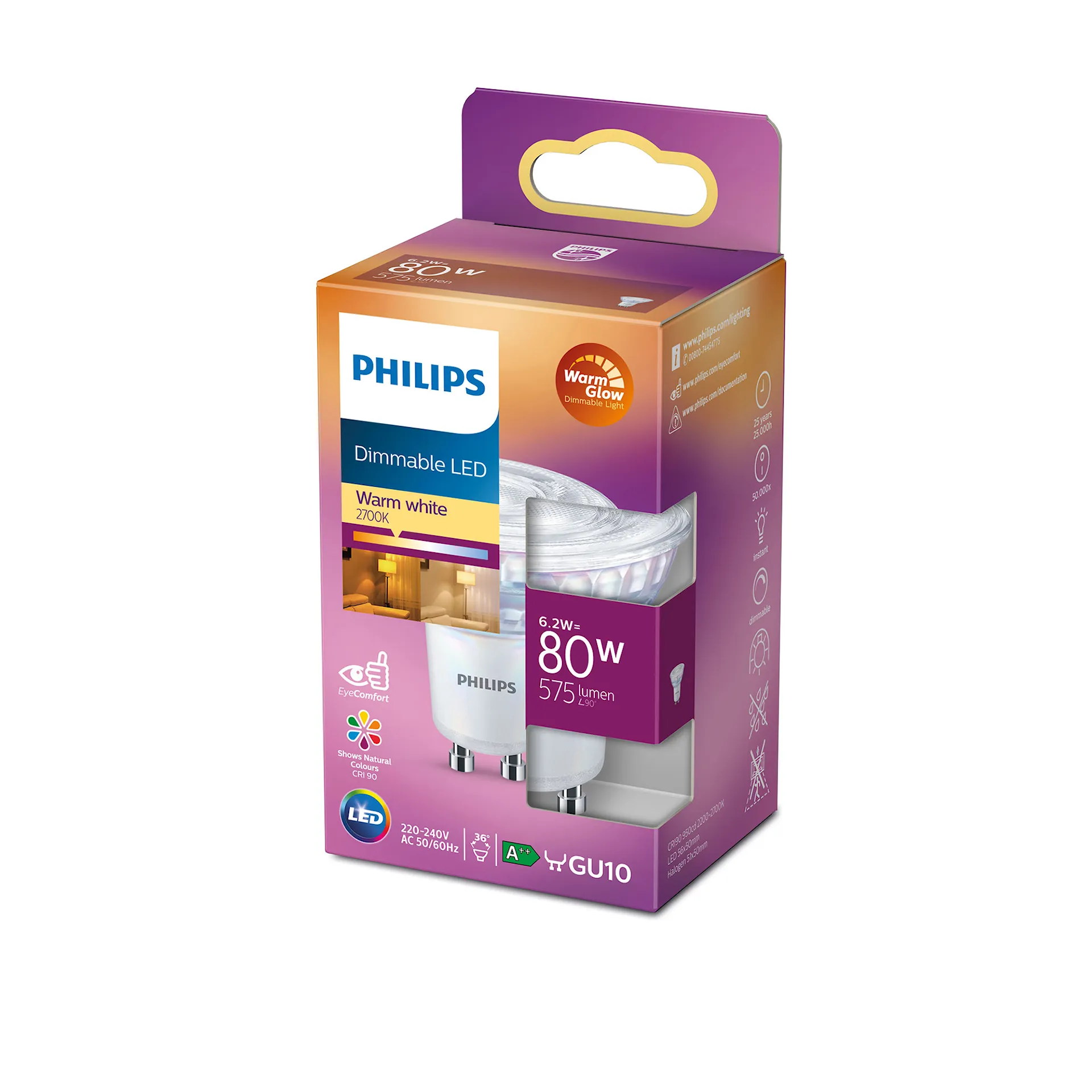 LED Classic 6,2W GU10 CRI90 WW 36D WGD SRT4 - Philips - NO GA