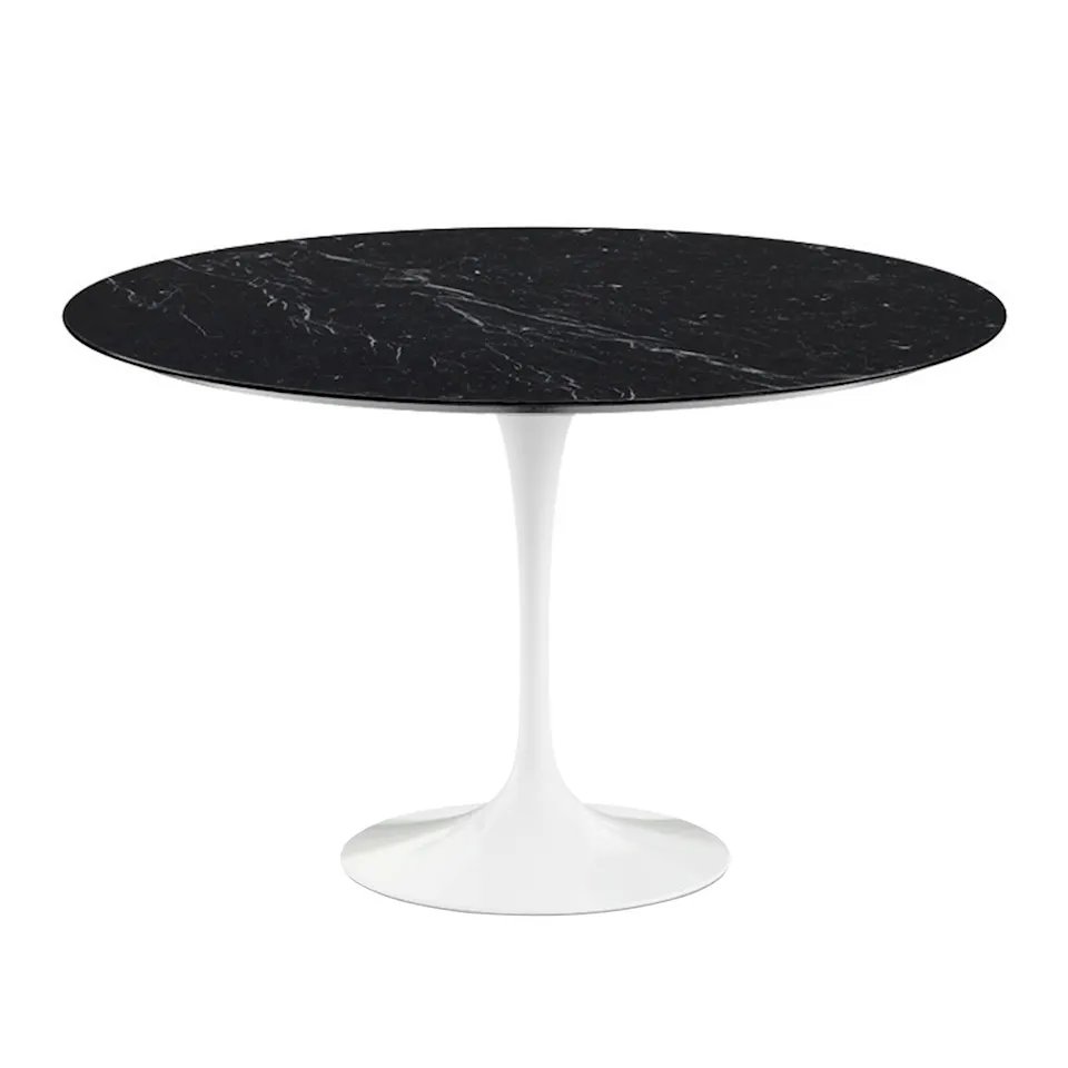 Saarinen Round Table - Dining table, Ø 120 cm, White frame, glossy black Marquina marble top