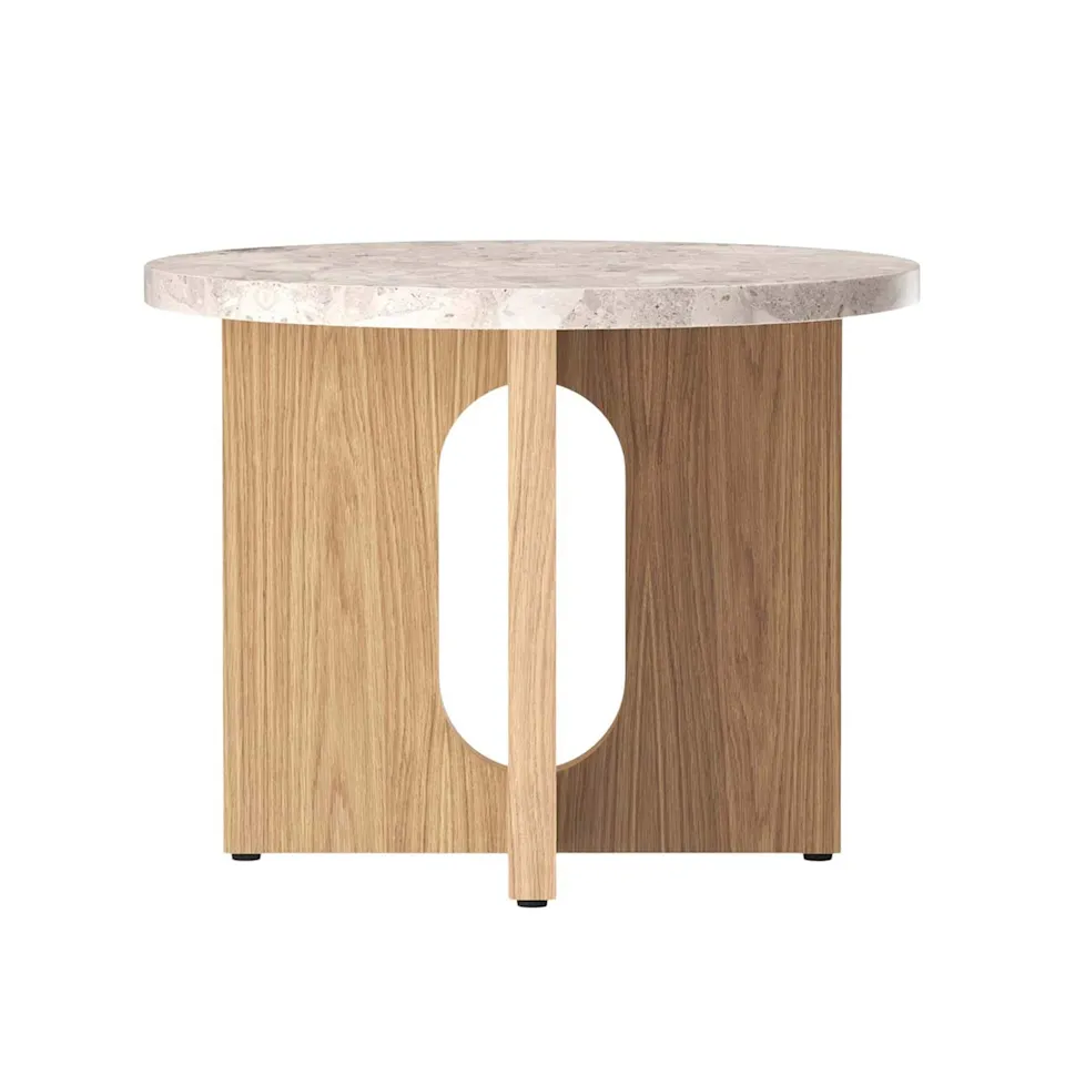 Androgyne Side Table Ø 50 Natural Oak Base Kunis Breccia Top