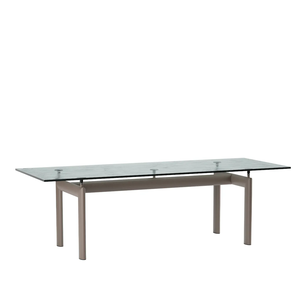 LC6 Table, Ivory Enamel Steel Base, Textured Glass, 225 X 85 cm