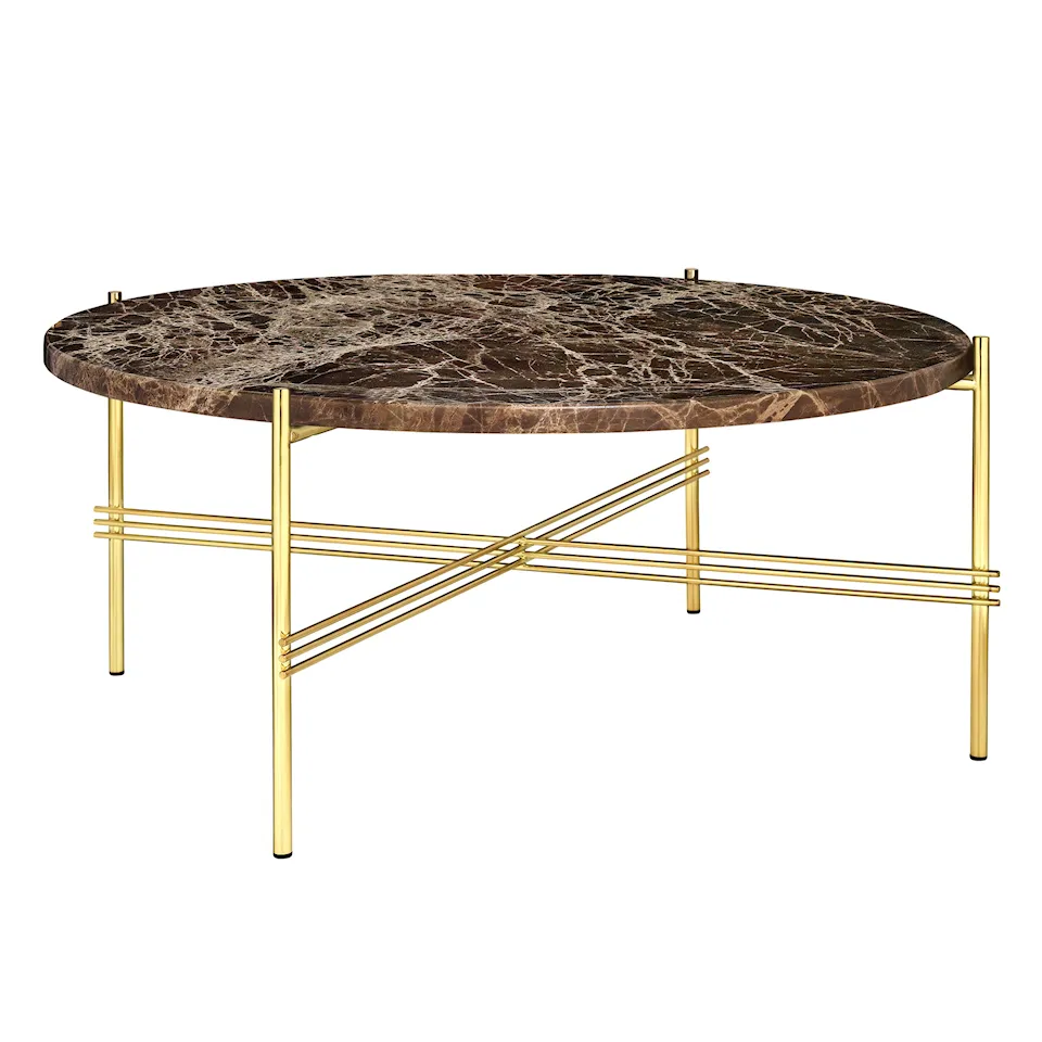 TS Soffbord Ø 80 H. 35, Top: Marrone Emperador Marble, Base: Brass