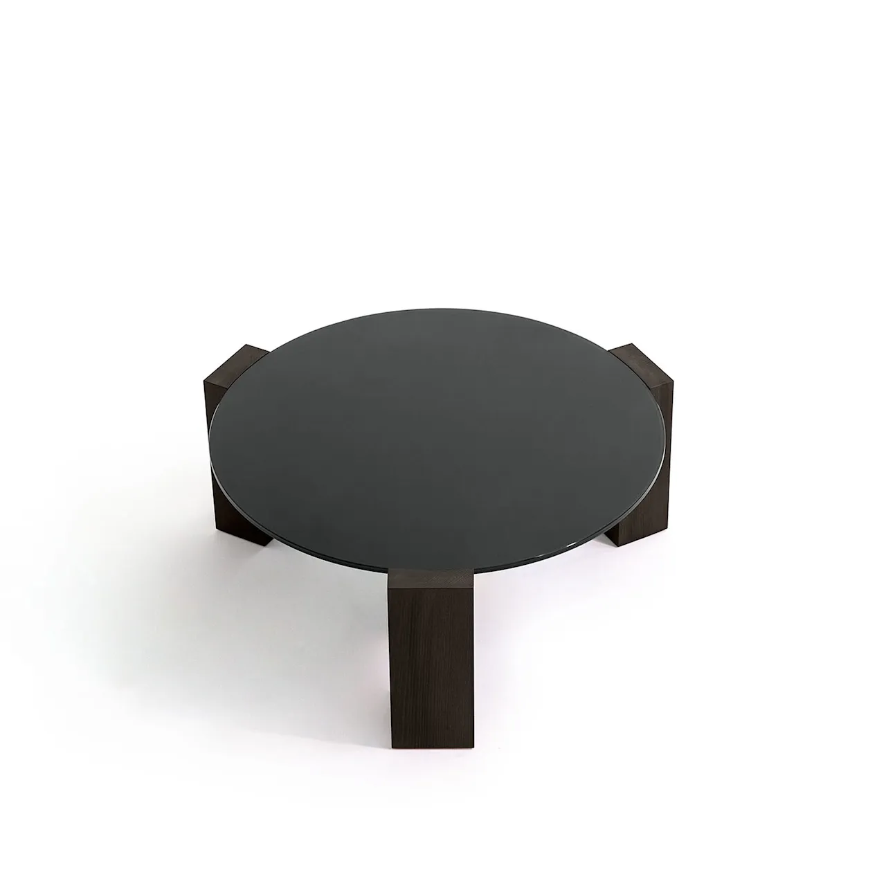 Gogan Table Ø80 Glass Top Black,Base Oak, Caffè