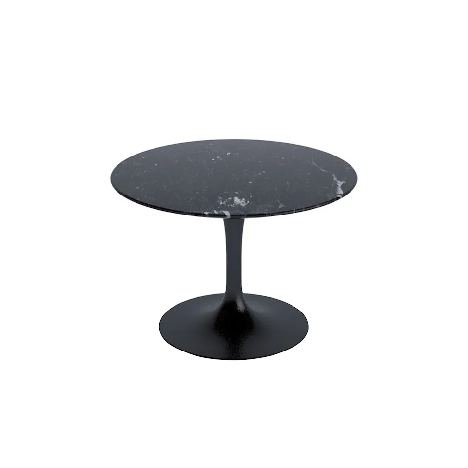 Saarinen Round Table - Soffbord, Svart underrede, skiva i glansig svart Marquina marmor, H: 36, Ø 51