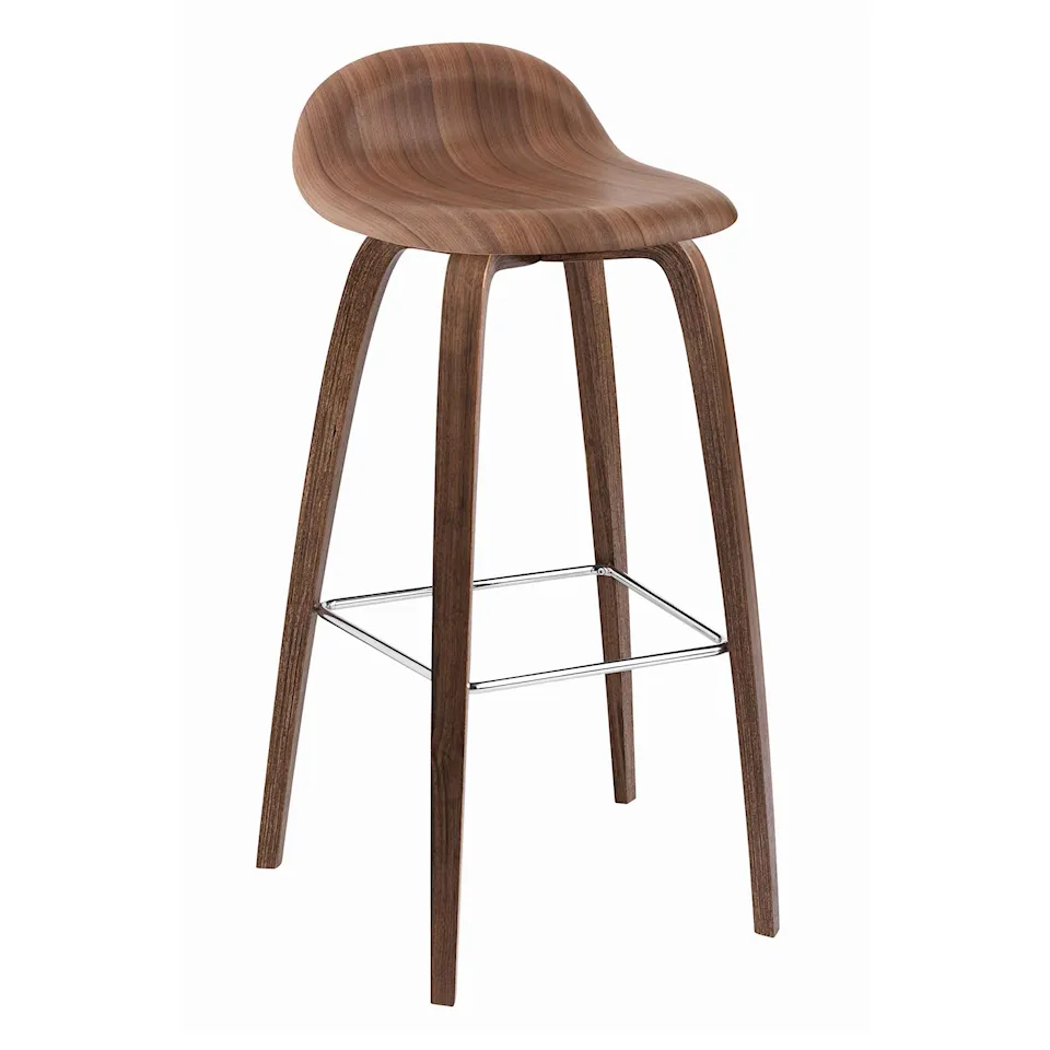 3D Bar Stool Wood Base  Top Walnut - Unupholstered