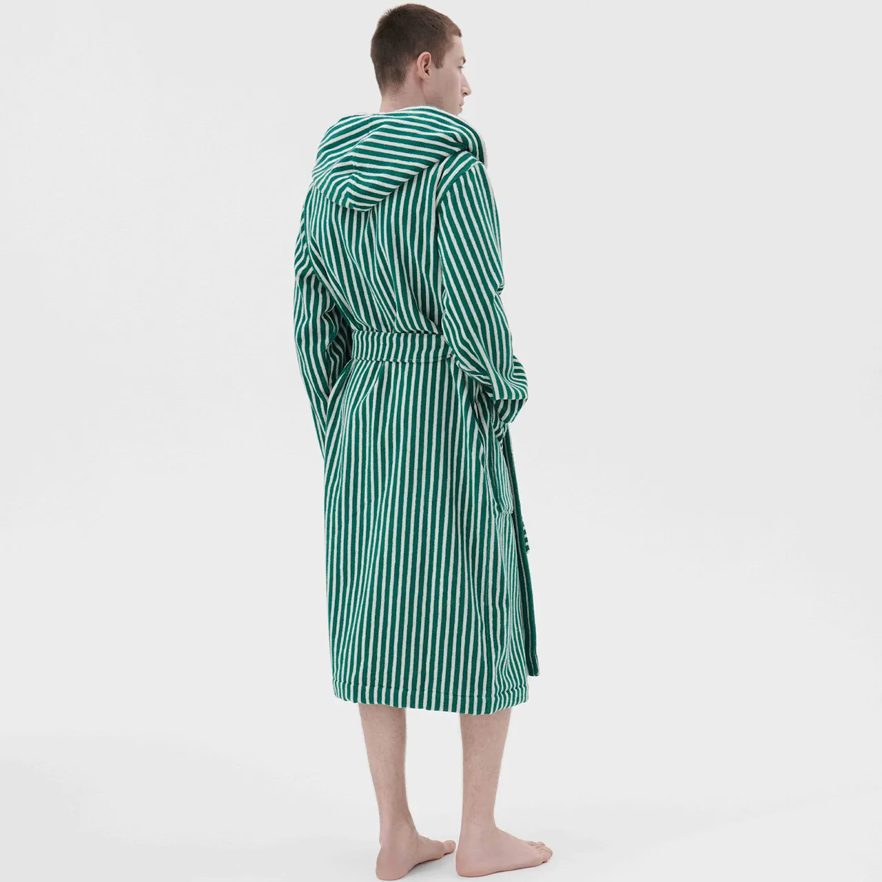 Hooded Bathrobe Teal Green Stripes