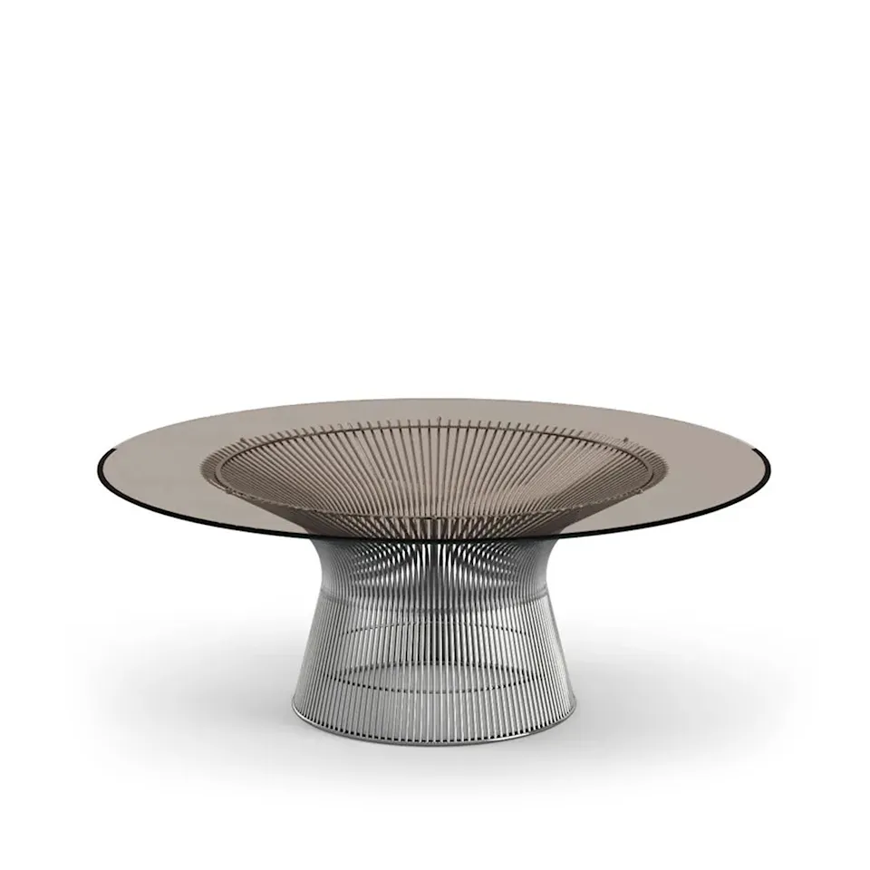 Platner Coffee Table, base in Polished Nickel, Ø 107 cm, top in Bronze coloured glass