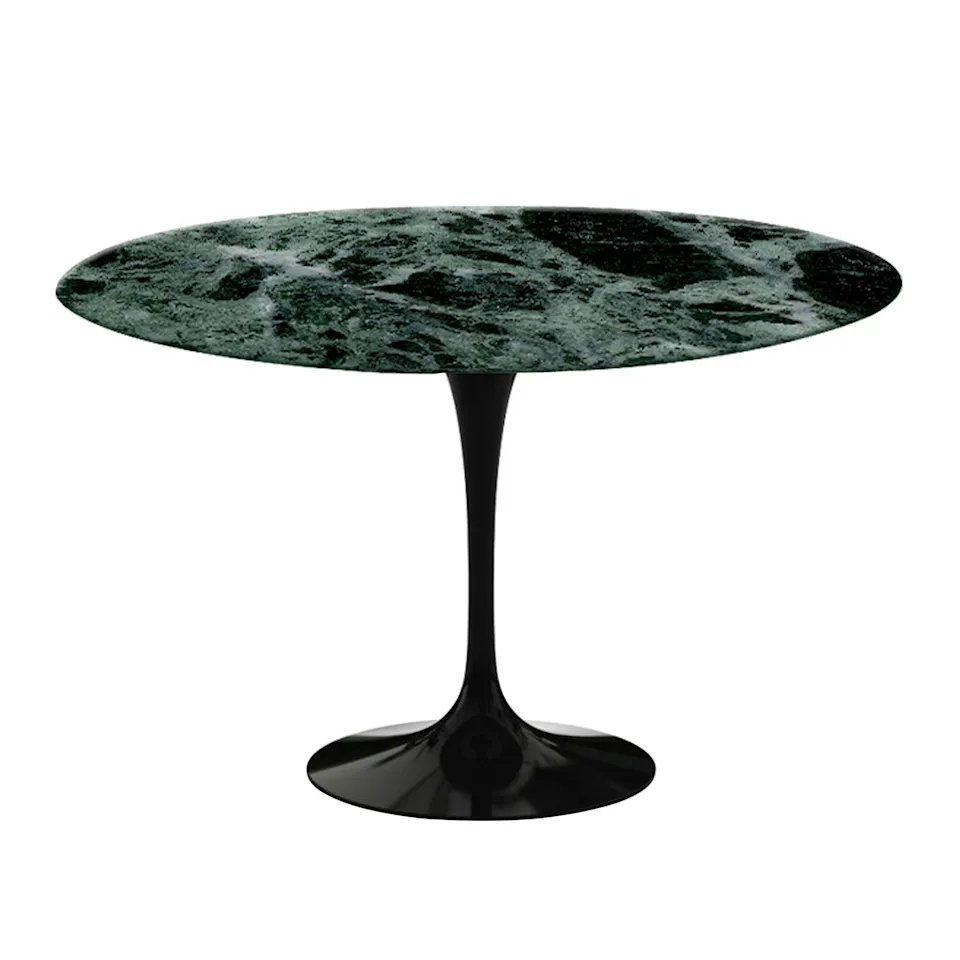 Saarinen Round Table - Matbord, Ø 120 cm, Svart underrede, skiva i glansig grön Alpi marmor