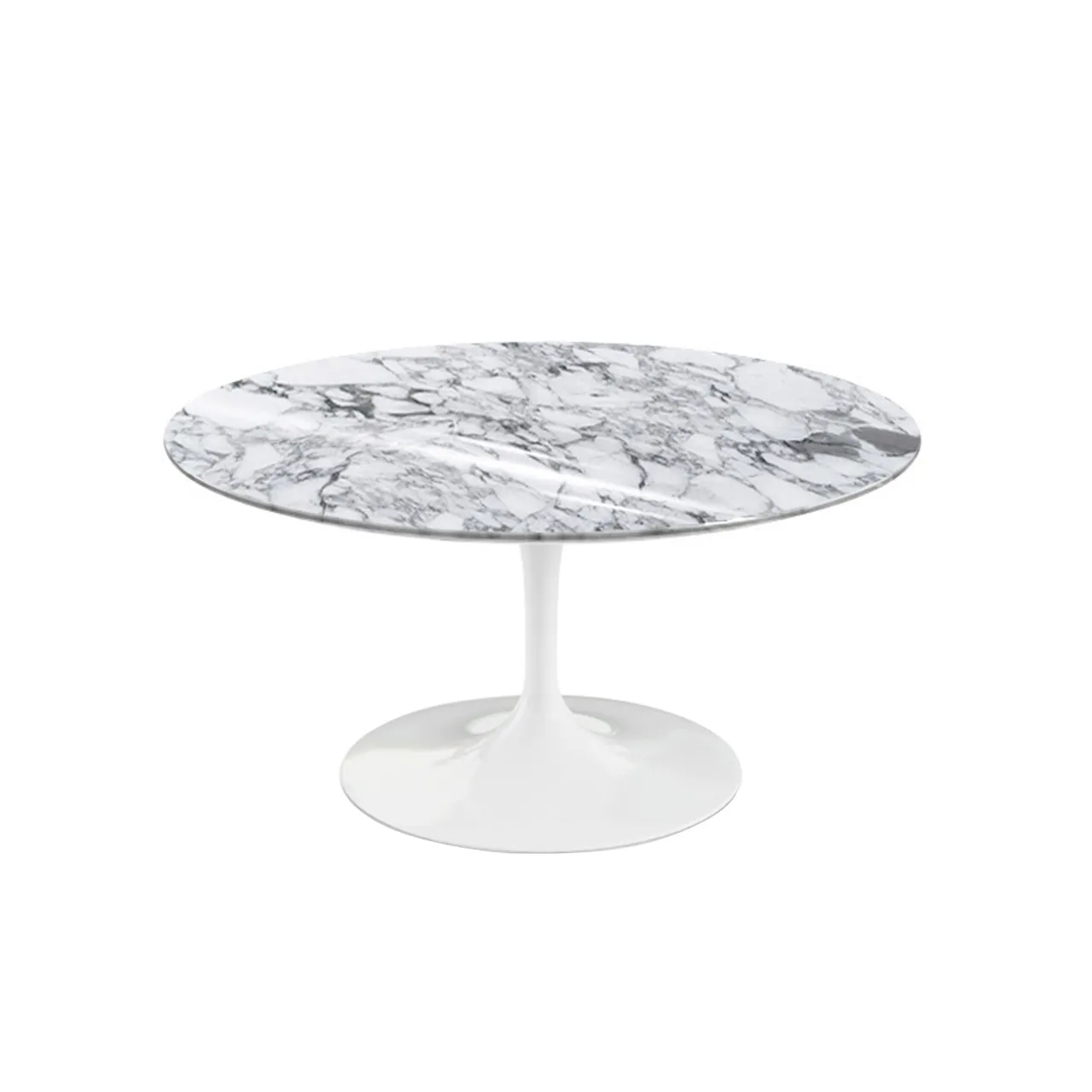 Saarinen Round Table - Soffbord, Vitt underrede, skiva i matt Statuarietto marmor, H: 38, Ø 91