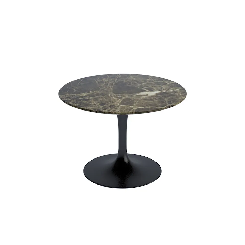 Saarinen Round Table - Soffbord, Svart underrede, skiva i glansig brun Emperador marmor, H: 36, Ø 51