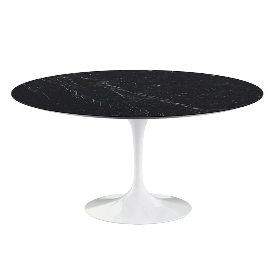 Saarinen Round Table - Dining table, Ø 152 cm, White frame, glossy black Marquina marble top