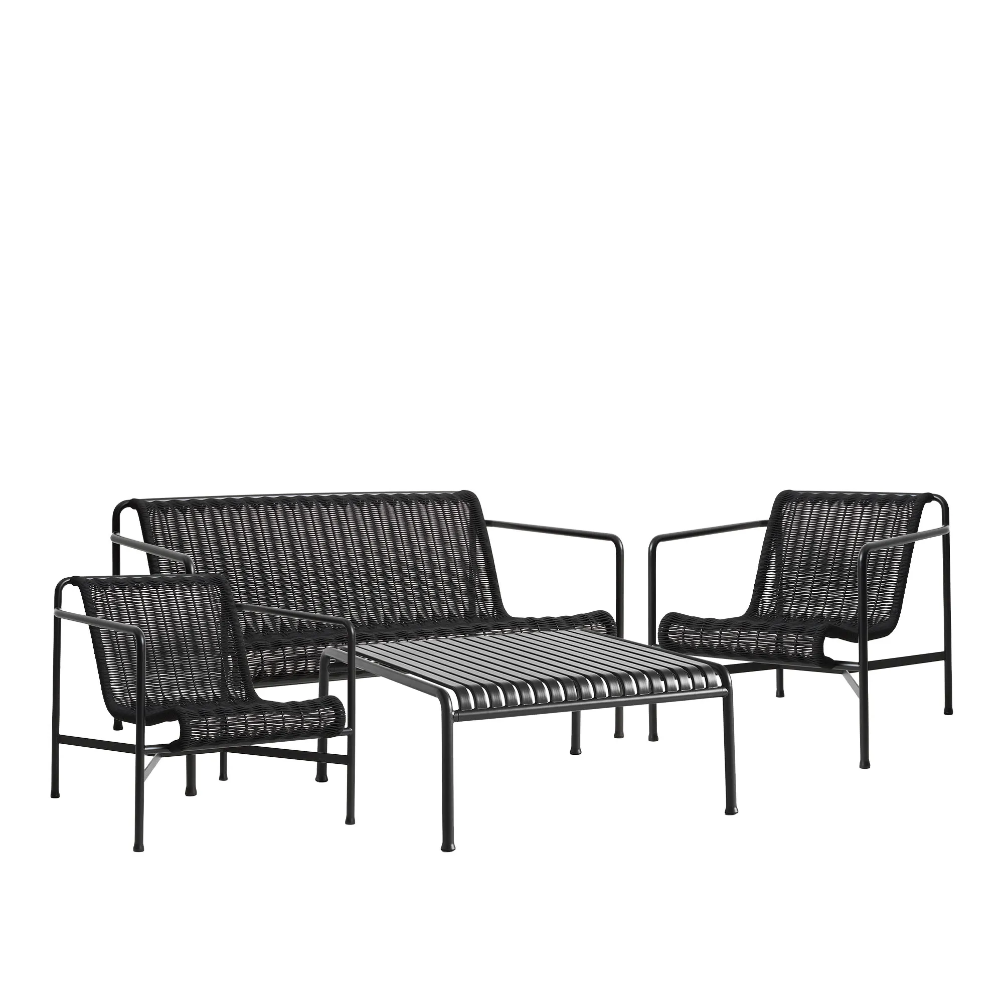 Palissade cord loungegruppe med loungesofa, 2 loungestoler & lavt tredgårdsbord - 1