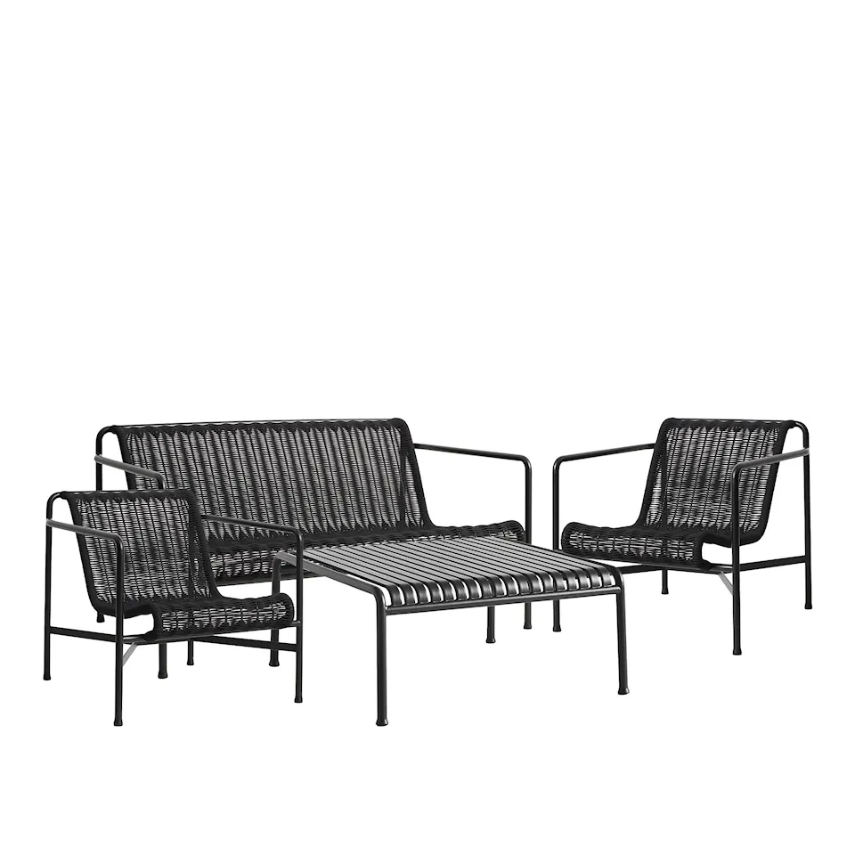 Palissade cord loungegruppe med loungesofa, 2 loungestoler & lavt tredgårdsbord