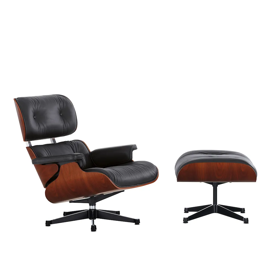 Eames Lounge Chair & Ottoman svartbeiset valnøttsort/polert bunn