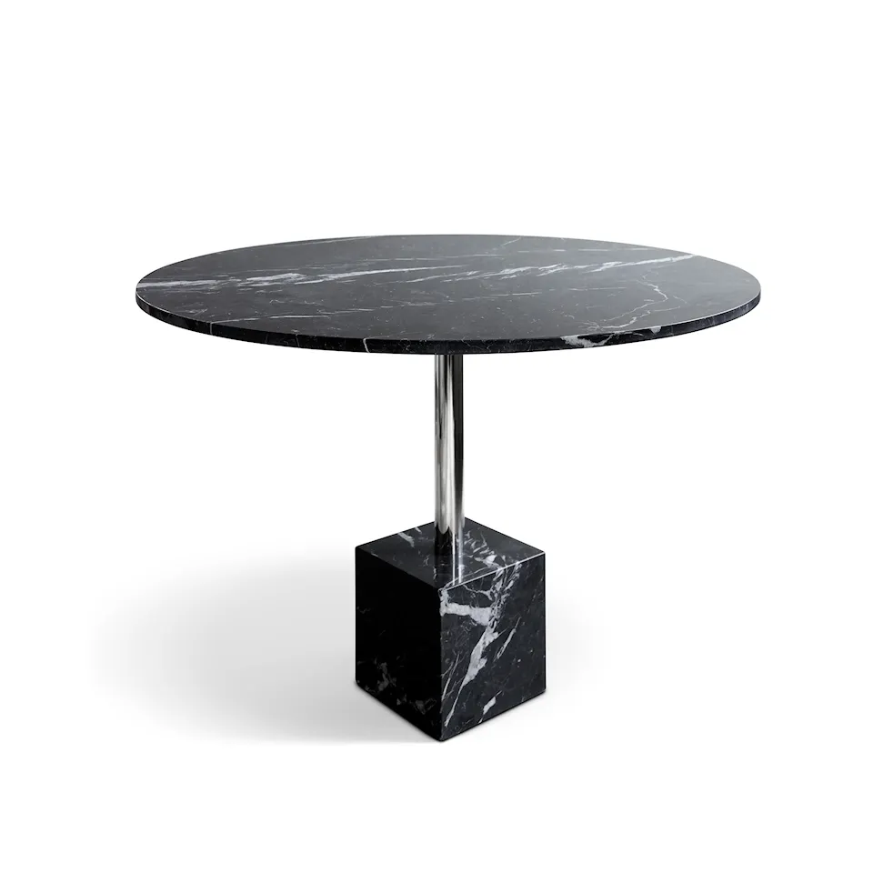 Knockout Dining Table Square Base, Black Marble - Chrome Stem