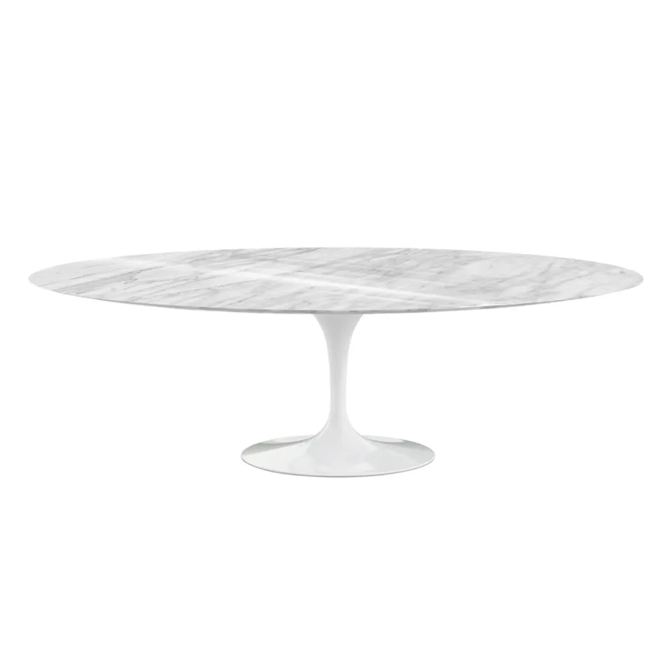 Saarinen Oval Table - Matbord, 244 x 137 cm, Vitt underrede, skiva i matt Statuarietto marmor