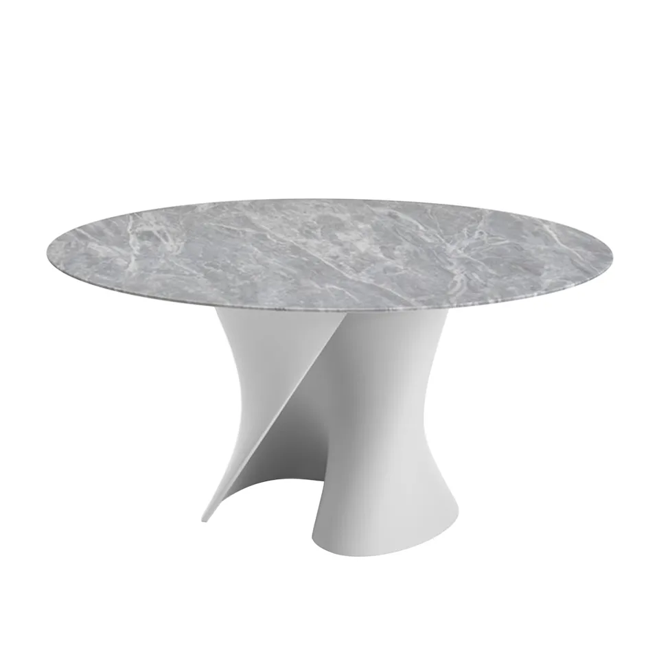 S Table Marble Top Ø156, BardiglioGloss Medium Grey, Cristalplant Matt White frame