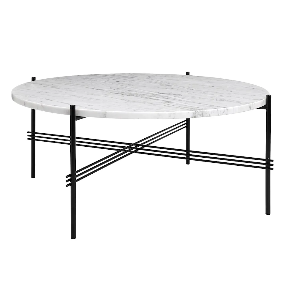 TS Soffbord Ø 80 H. 35, Top: Bianco Carrara Marble, Base: Black