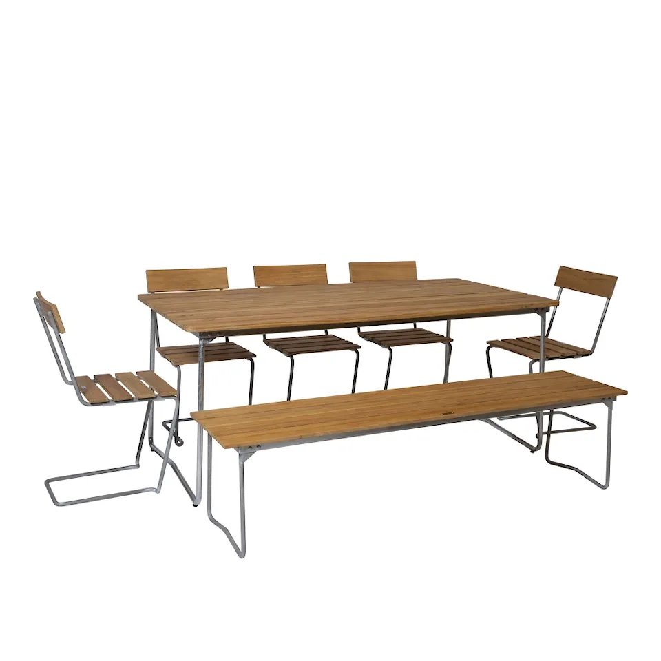 Klassisk serie spisegruppe B31 bord, benk 9 og 5 stoler 1