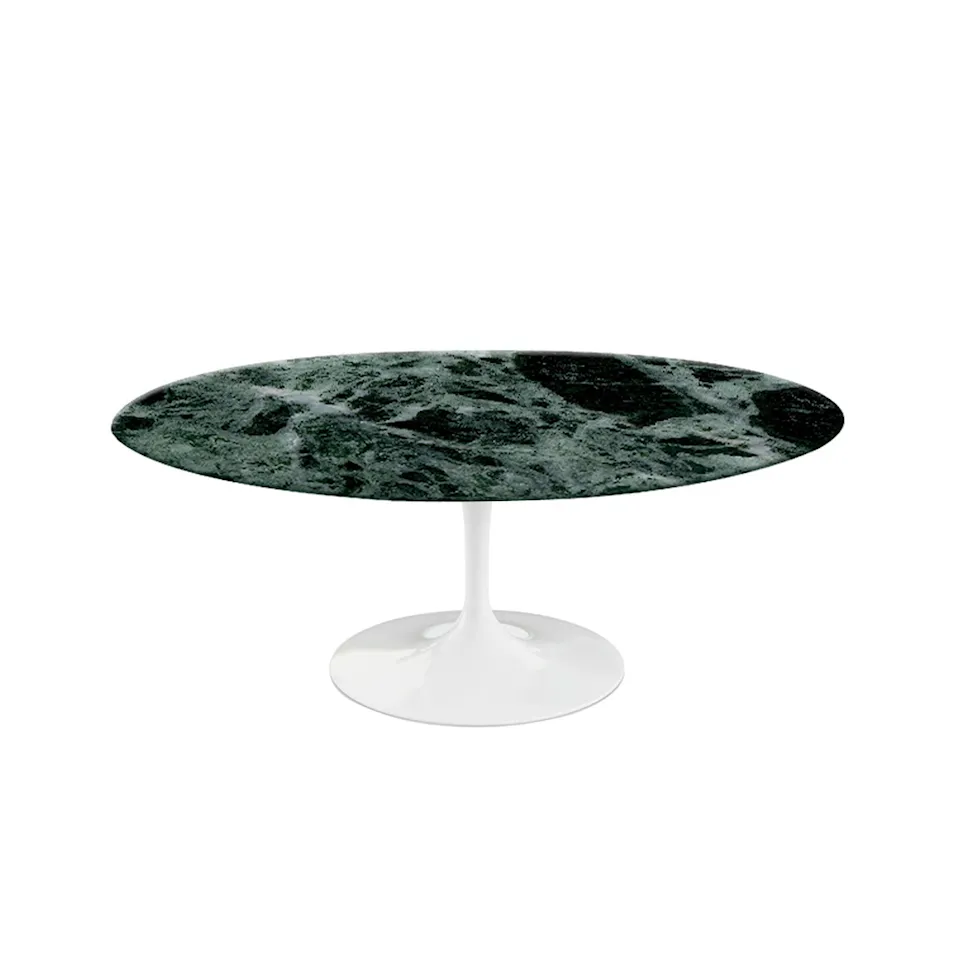 Saarinen Oval Table - Soffbord, Vitt underrede, skiva i glansig grön Alpi marmor