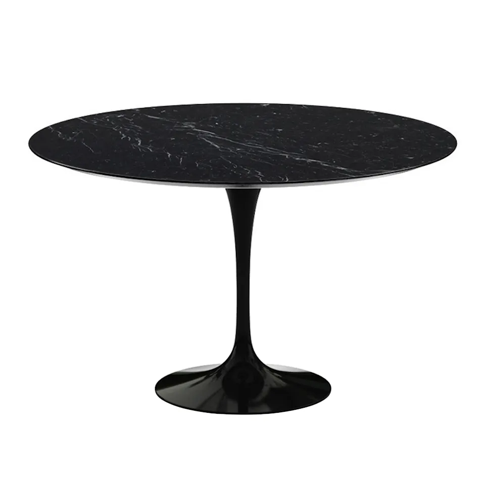 Saarinen Round Table - Matbord, Ø 120 cm, Svart underrede, skiva i matt svart Marquina marmor