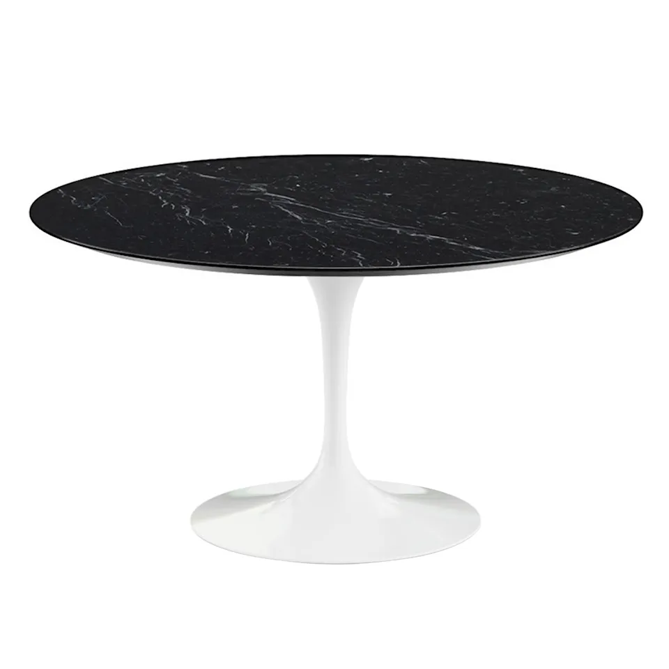 Saarinen Round Table - Dining table, Ø 137 cm, White frame, top in matt black Marquina marble