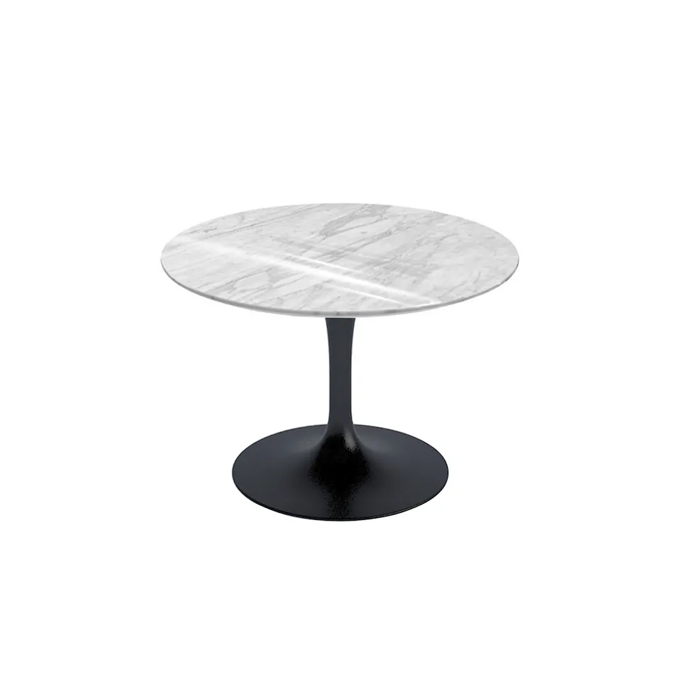 Saarinen Round Table - Soffbord, Svart underrede, skiva i glansig Statuarietto marmor, H: 36, Ø 51