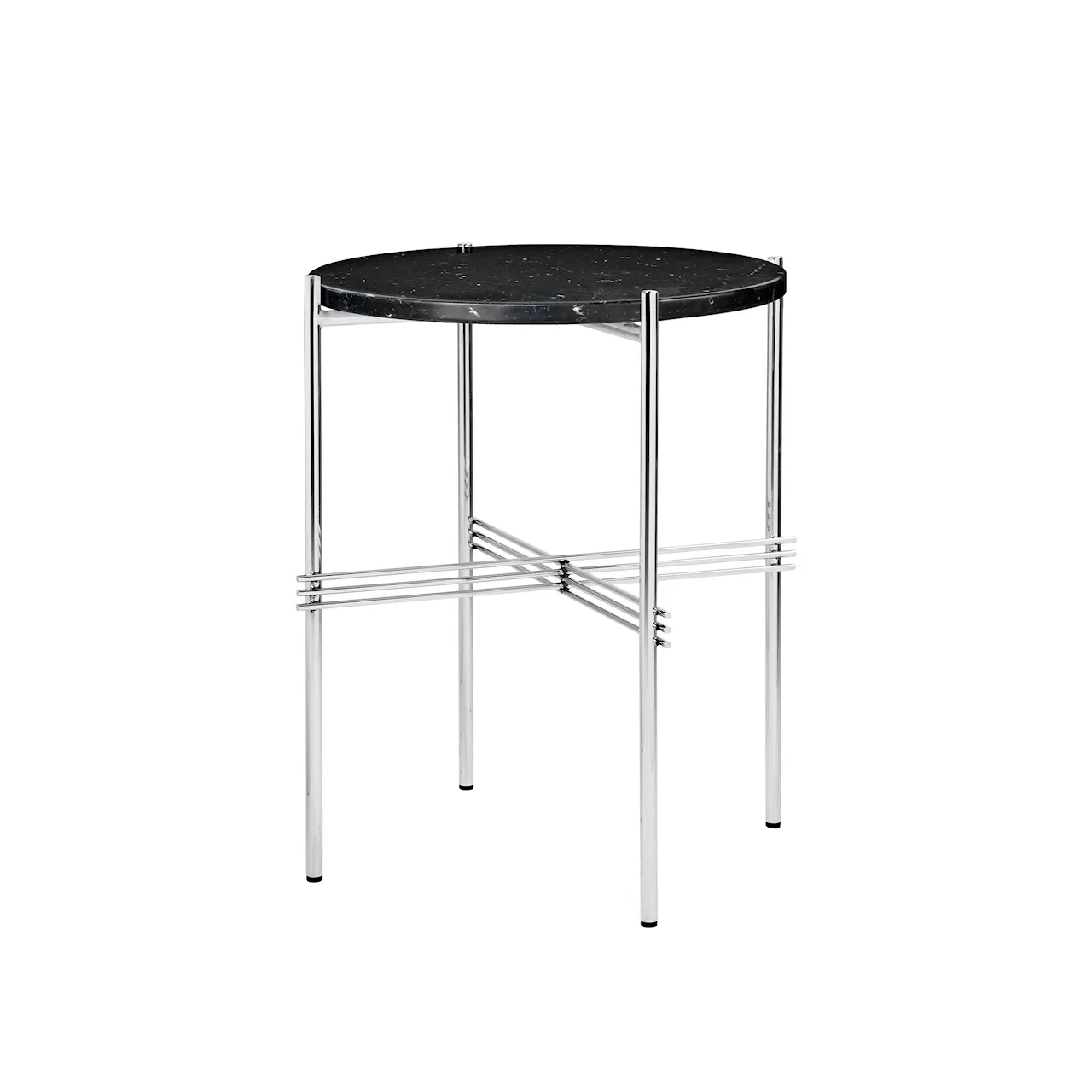 TS Side Table - Round, Ø40 Polished Steel Base, Table Top Green Guatemala Marble