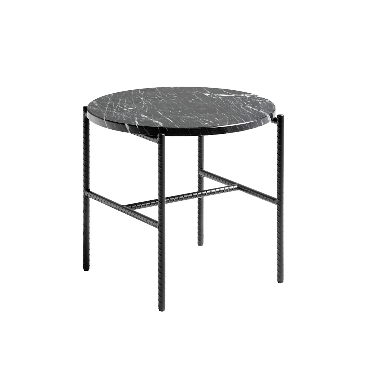 Rebar Round Side Table - Soft Black Frame - Marble - Ø45 cm