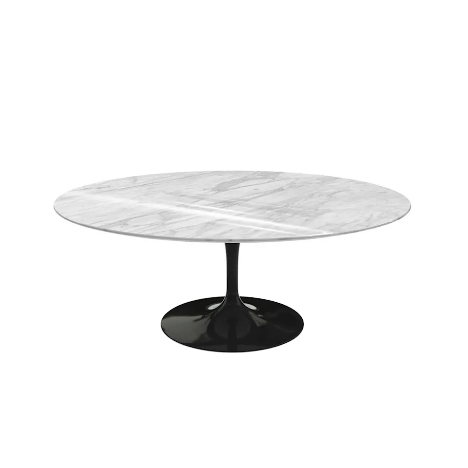 Saarinen Oval Table - Soffbord, Svart underrede, skiva i glansig Statuarietto marmor