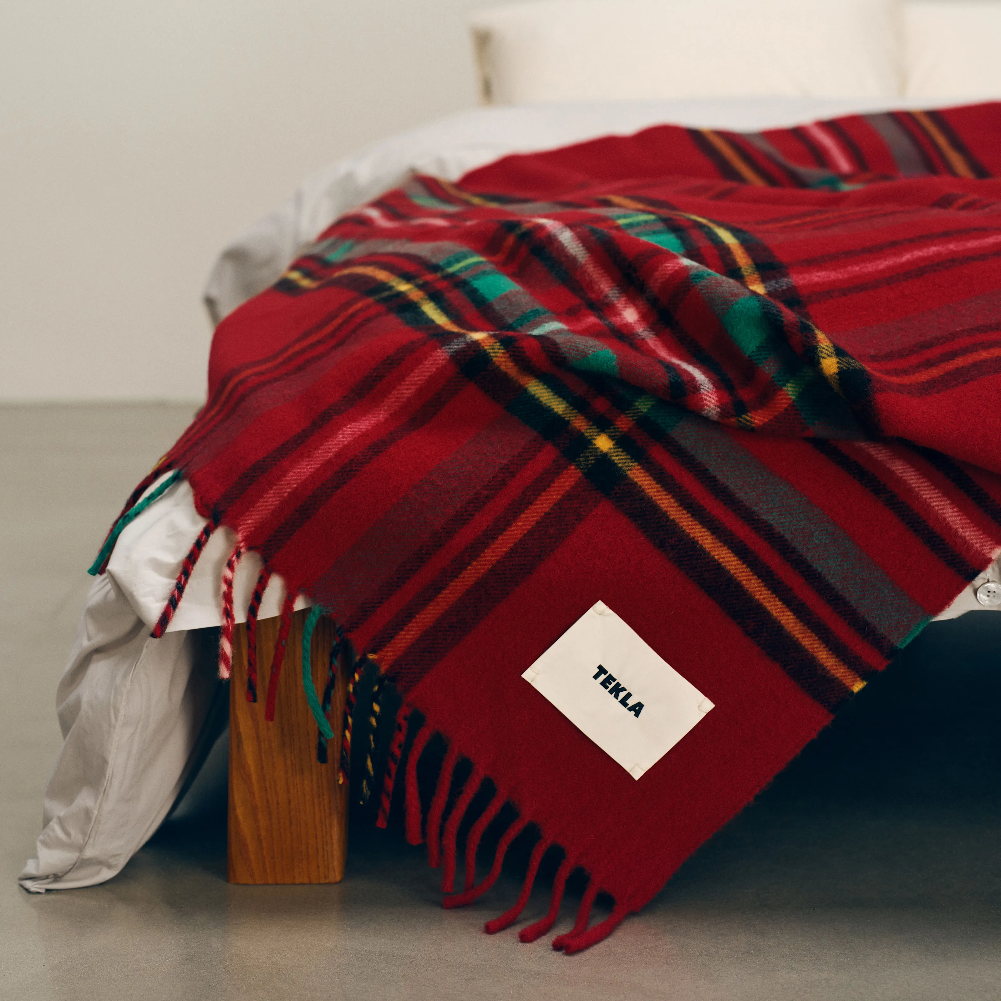 Red Plaid pledd i lammeull - 3