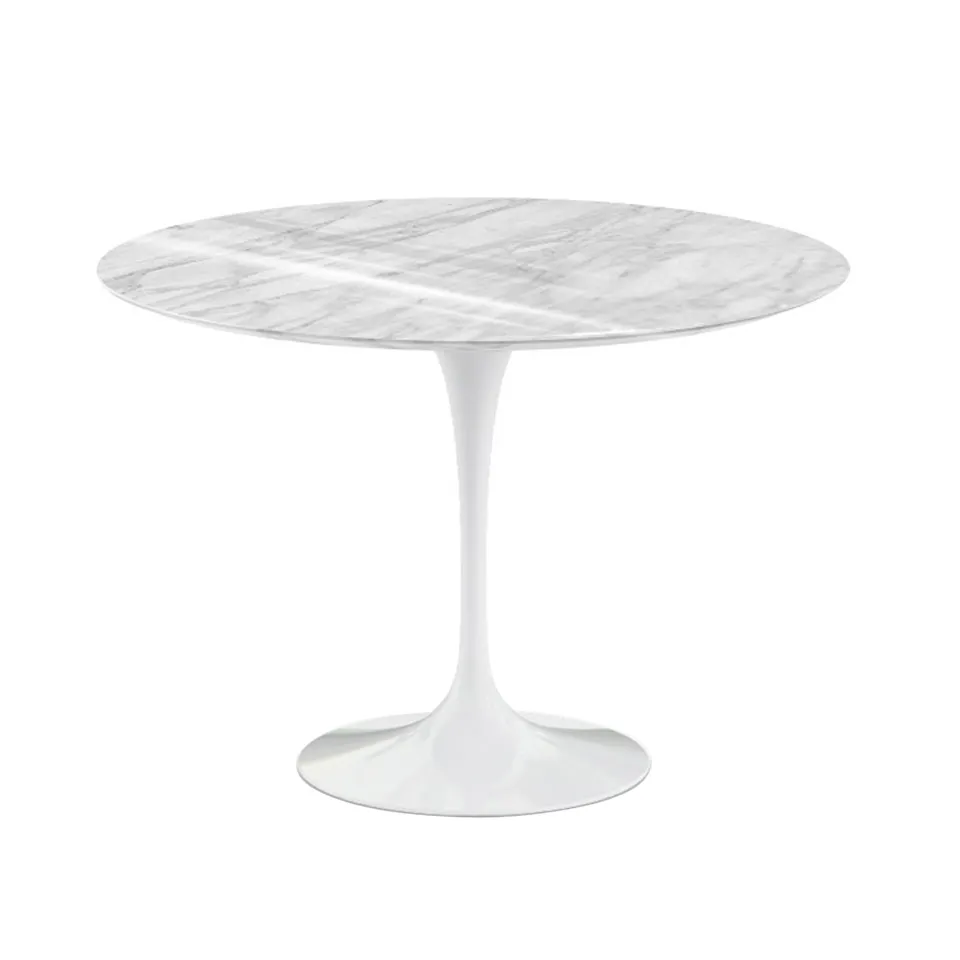 Saarinen Round Table - Dining table, Ø 107 cm, White base, glossy Statuarietto marble top