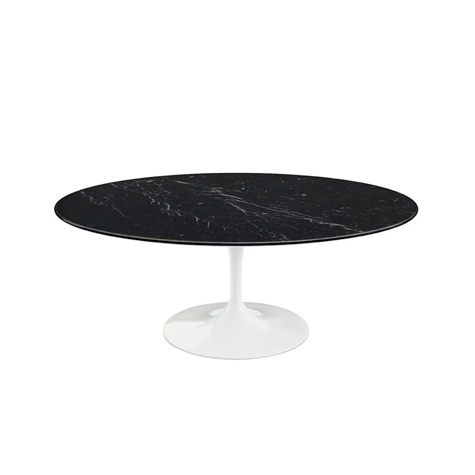 Saarinen Oval Table - Soffbord, Vitt underrede, skiva i glansig svart Marquina marmor