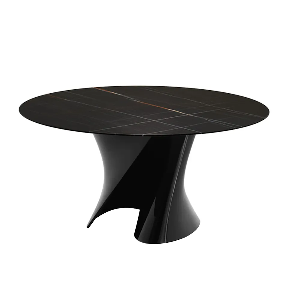 S Table Marble Top Ø156, Sahara Matt Black, Ceramilux Gloss Black frame