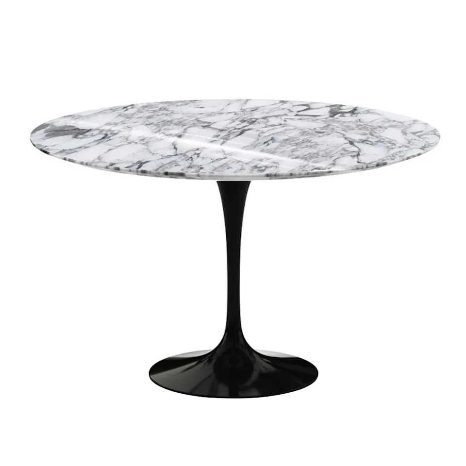 Saarinen Round Table - Matbord, Ø 120 cm, Svart underrede, skiva i matt vit Arabescato marmor