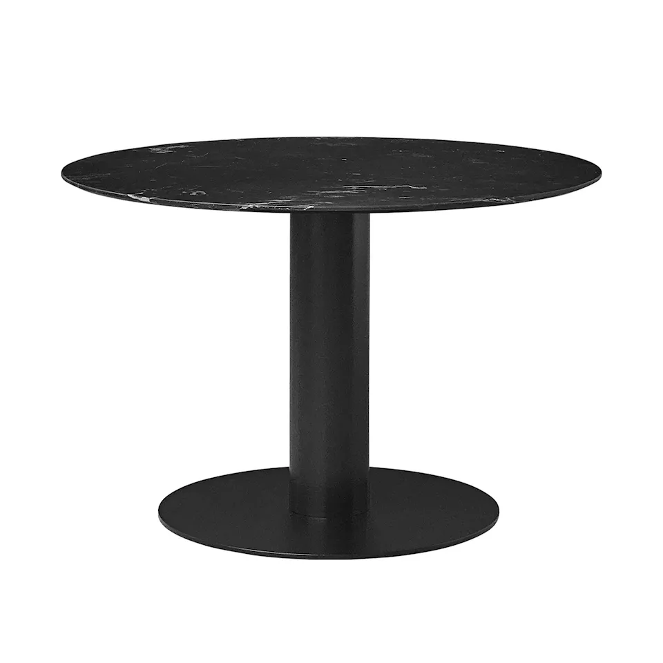 GUBI 2.0 Dining Table, Ø 110 cm, Skiva: Marmor - Nero Marquina, Bas: Svart