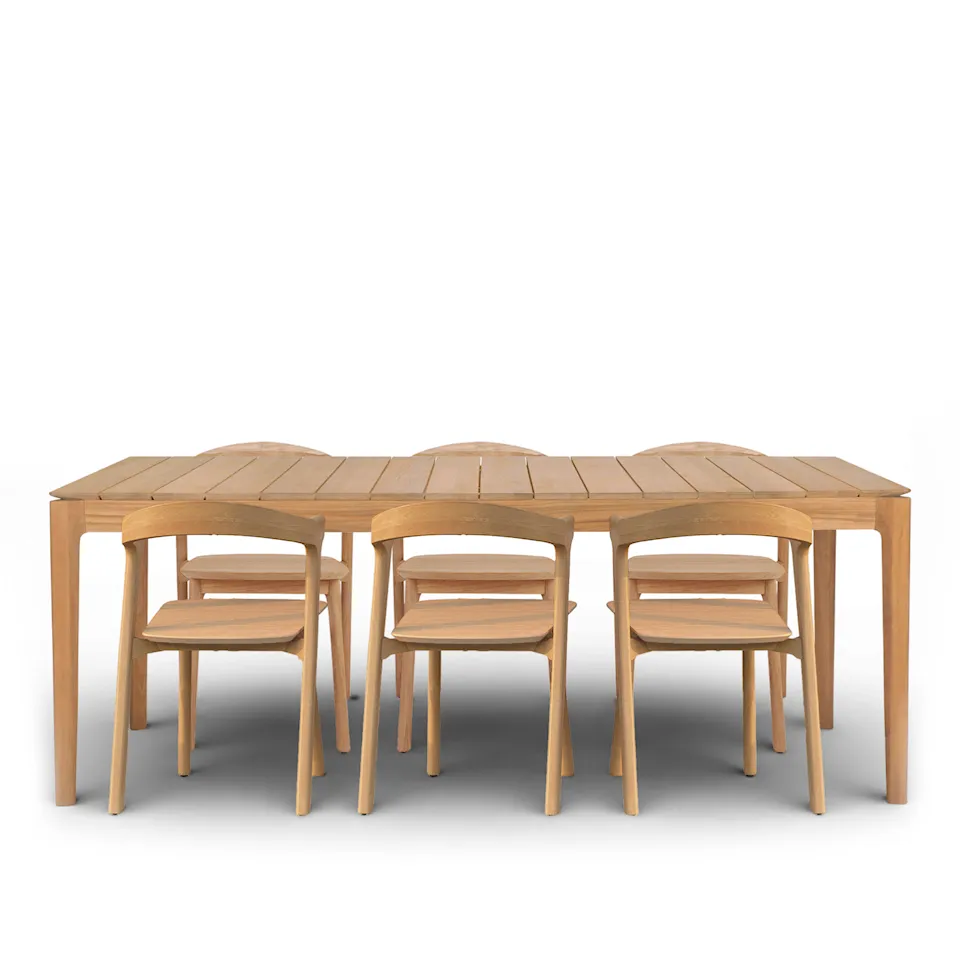 Bok spisegruppe med bord 200 x 100 cm & 6 stoler – Teak