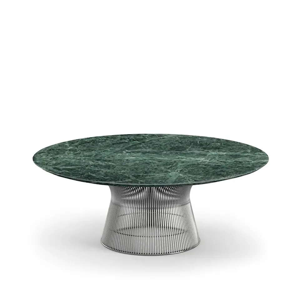 Platner Coffee Table, base in Polished Nickel, Ø 107 cm, top in green Apli marble