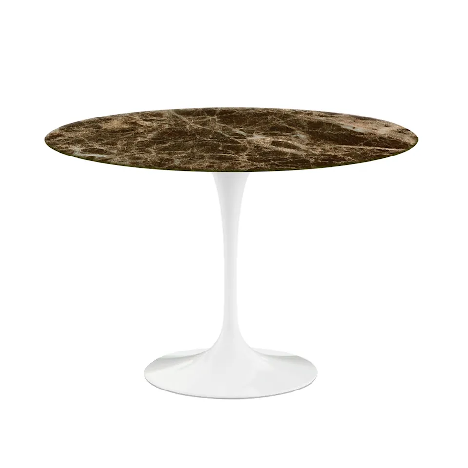 Saarinen Round Table - Dining table, Ø 107 cm, White frame, glossy brown Emperador marble top