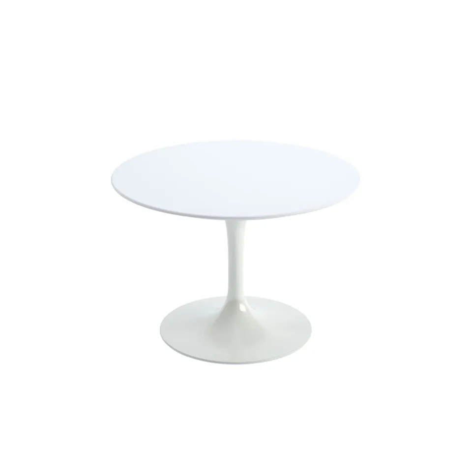 Saarinen Round Table - Soffbord, Vitt underrede, skiva i Vit laminat, H: 37, Ø 51