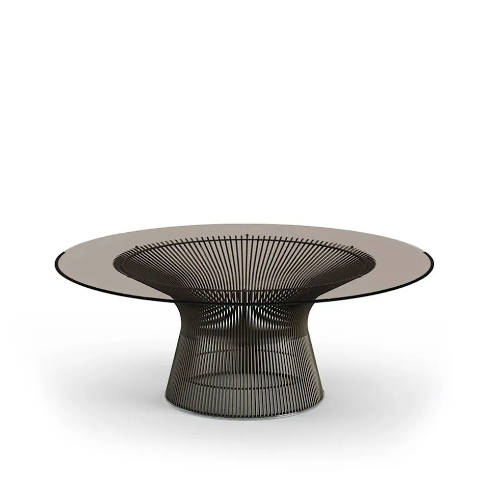 Platner Coffee Table, base in Bronze metallic, Ø 91,5 cm, top in Bronze coloured glass