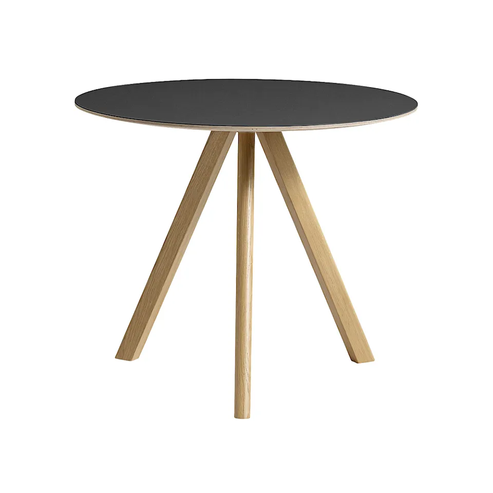 CPH20 2.0 Table Lacquered Oak Frame Ø90 X H74  Black Linoleum Tabletop Lacquered Edge