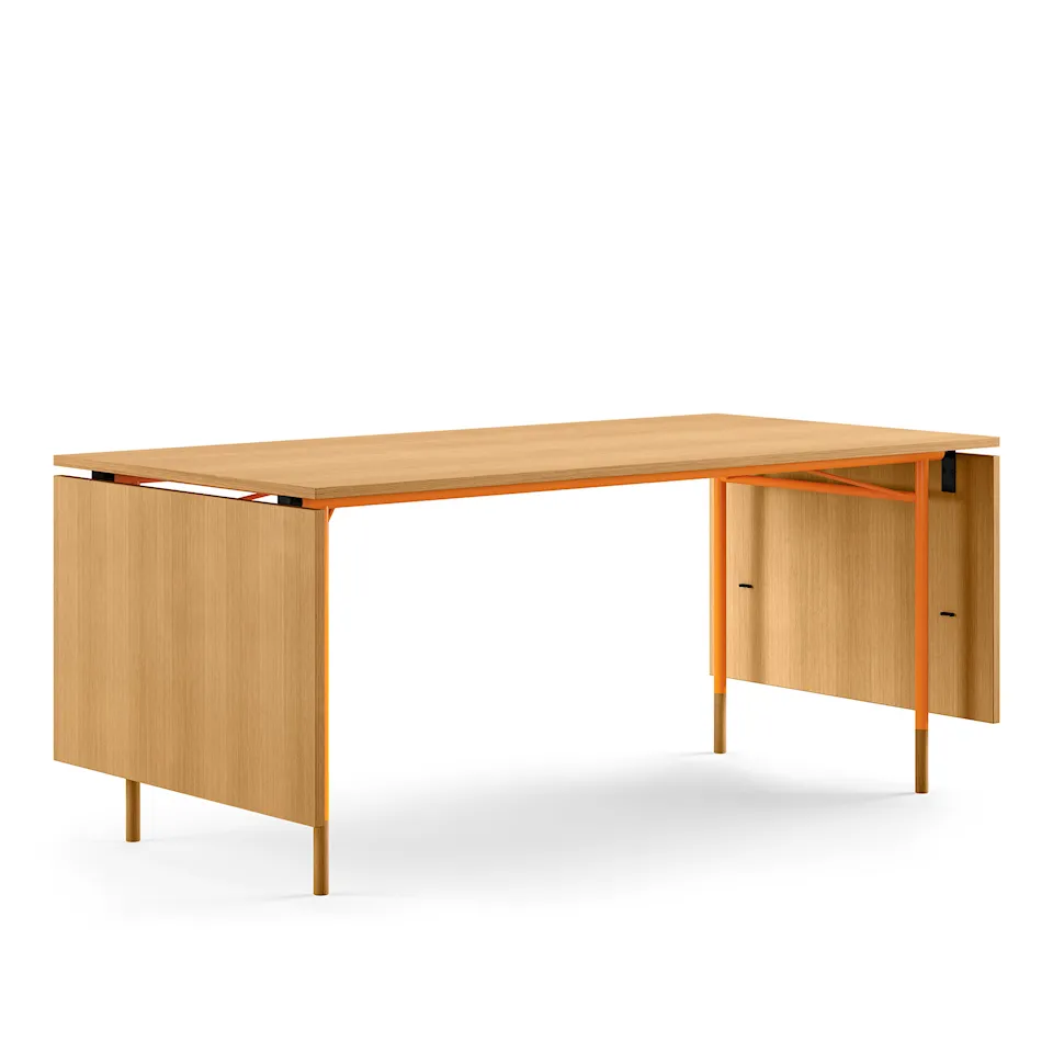 Nyhavn Dining Table, With Extensions, Top: Dark oiled oak, Base: Orange Steel