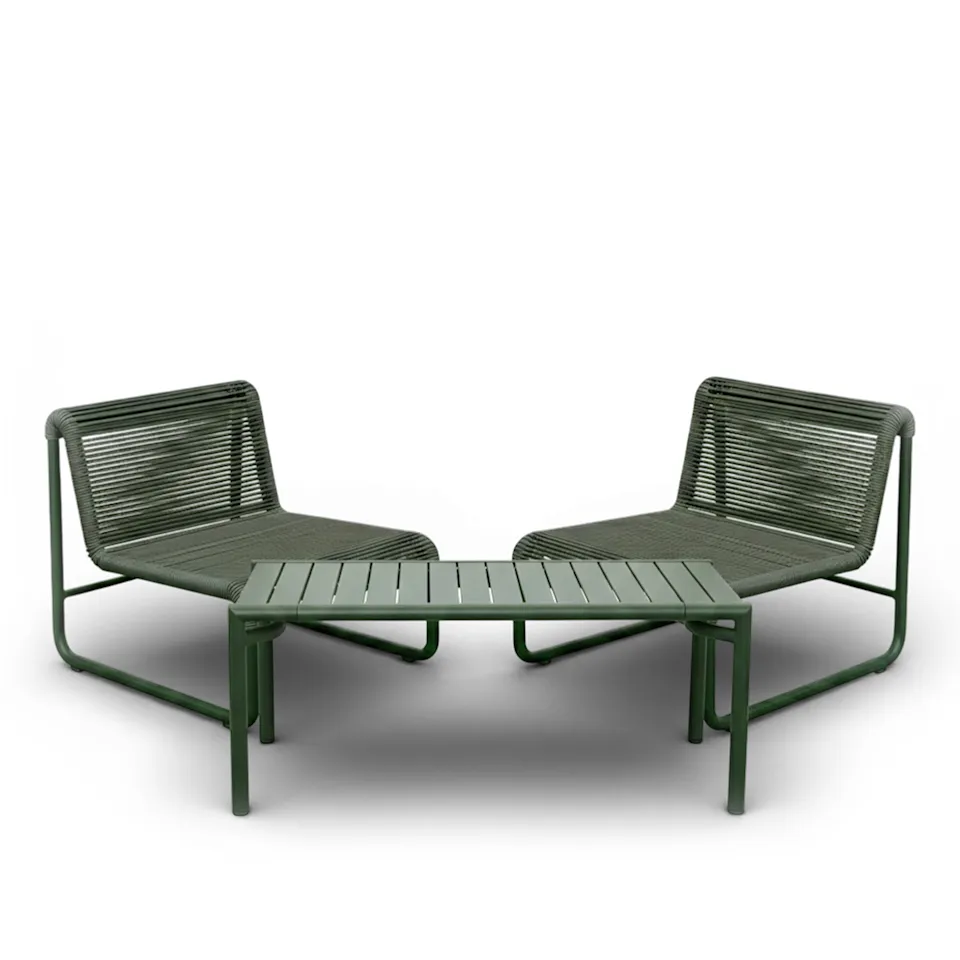 Bliss salongbord og Al Dente lenestoler 2 stk – Dark Green