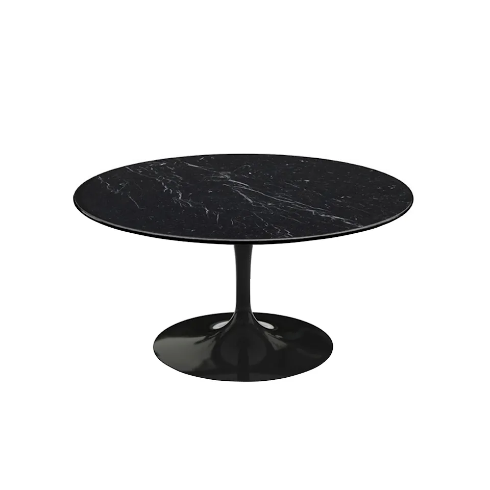 Saarinen Round Table - Soffbord, Svart underrede, skiva i matt svart Marquina marmor, H: 38, Ø 91