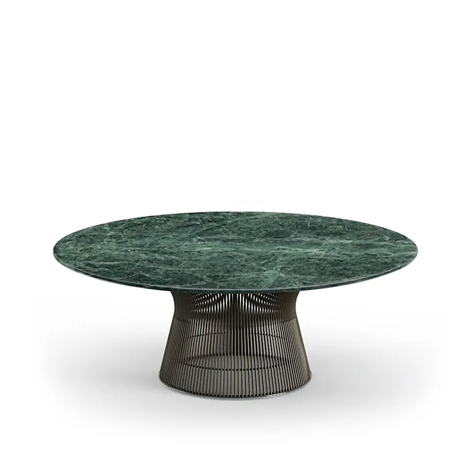 Platner Coffee Table, base in Bronze metallic, Ø 91.5 cm, top in green Apli marble